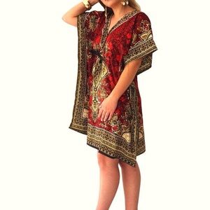 Kaftan Dress- Elegant Red and Gold Women's 
O/S
